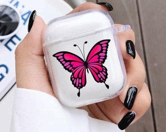 Pink Butterfly Airpods Case Beautiful Airpod Cover Keychain Cute Airpods Pro Case Personalized Apple Airpods Skin Hook Custom Airpods 2 Case
