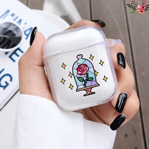 Rose Airpods Pro Case Clear Apple Airpod Cover Cartoon Airpods Case Keychain Transparent Silicone Airpods Skin Beauty And Beast Case