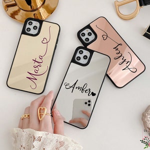 Spiegel iPhone 16 15 14 Pro Max Hülle Roségold Custom Luxus iPhone 11 12 16 Plus Personalisierte Silber iPhone XR XS Initialen Name Handyhülle