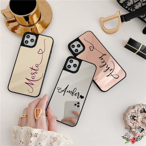 Mirror iPhone 16 15 14 Pro Max Case Rose Gold Custom Luxury iPhone 11 12 16  Plus Personalized Silver iPhone XR XS Initials Name Phone Cover - Etsy