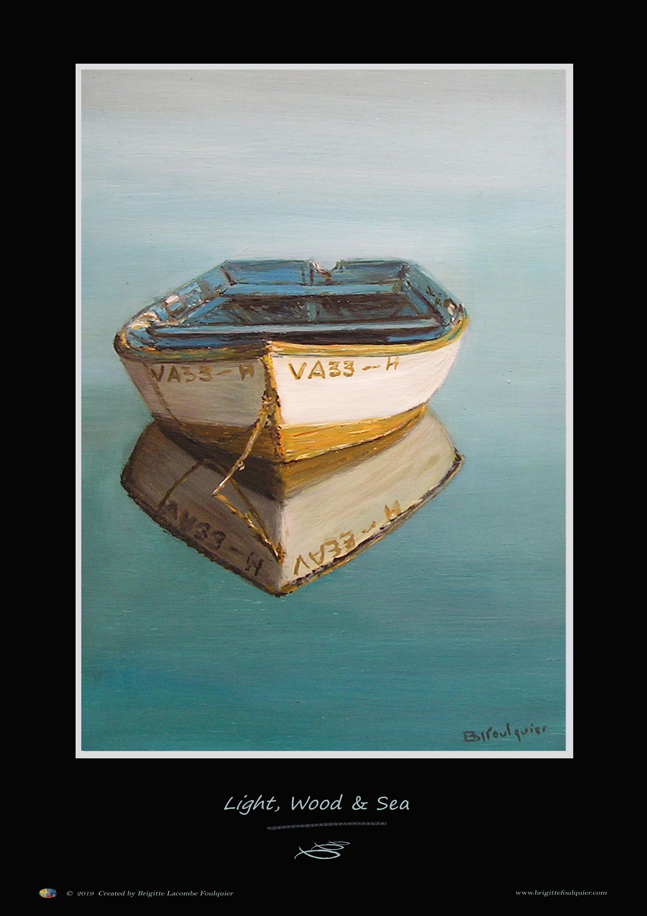 Reflets en Mer d'iroise - Bretagne Reproduction d'après Tableau | Huile sur Bois. Signature Original