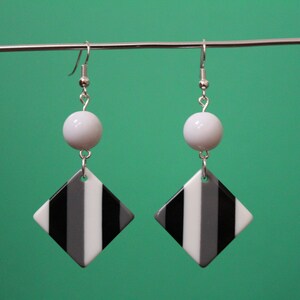 Retro earrings, Black and white earrings, Black and white dangle earrings, Casual earrings