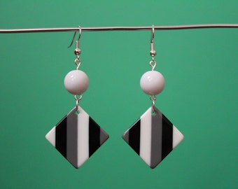 Retro earrings, Black and white earrings, Black and white dangle earrings, Casual earrings