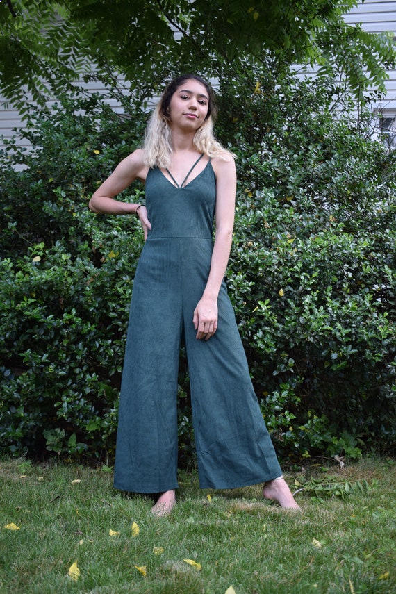 Forest Green Luxe Suede Jumpsuit Boho 