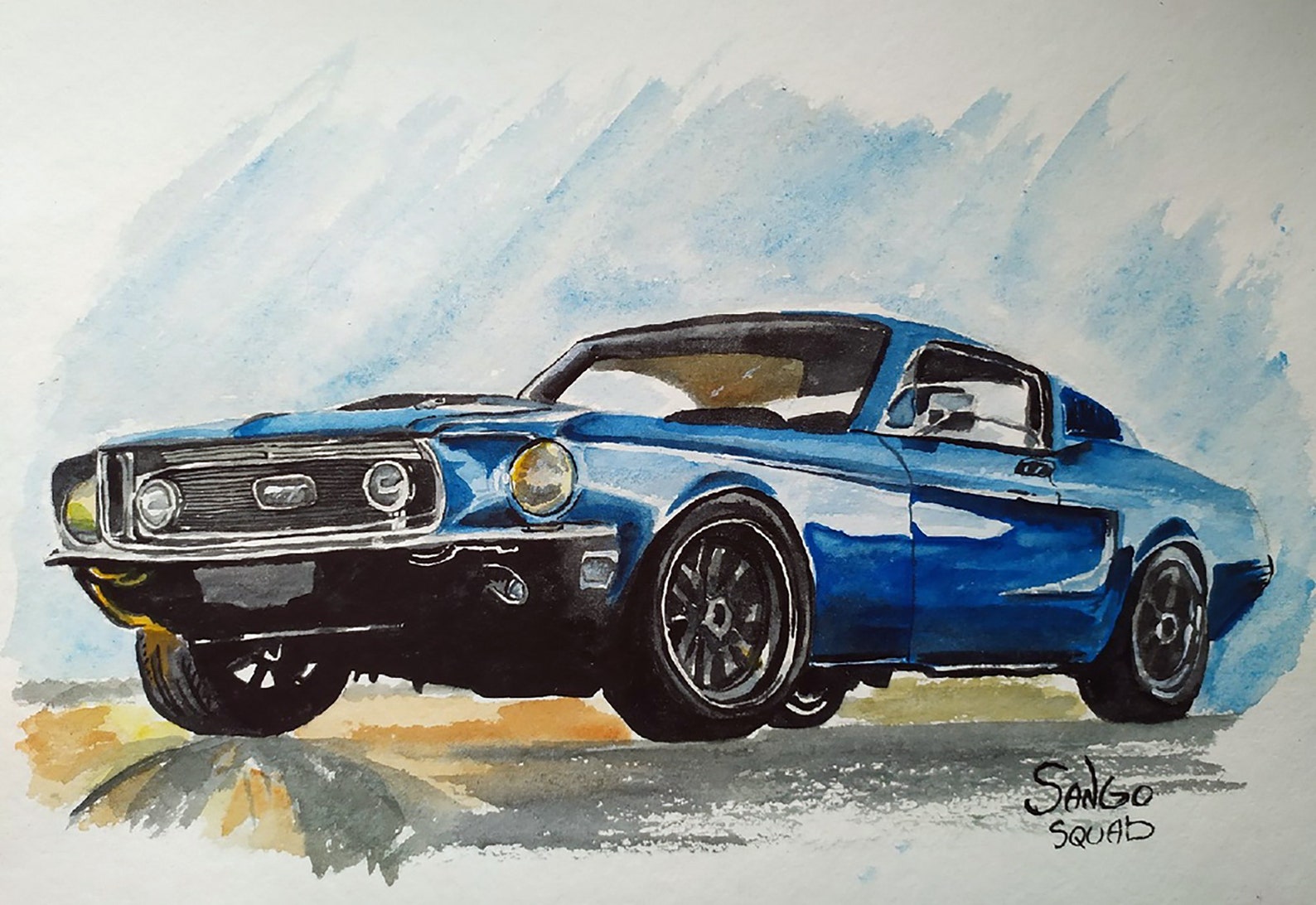 Retro Car Painting Original Artwork Ford Mustang Original Art Etsy
