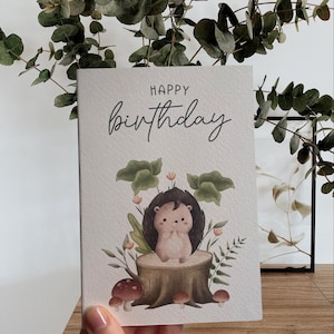 Adorabile biglietto di auguri di compleanno con riccio – Biglietto di auguri con animali del bosco