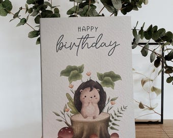 Adorable Hedgehog Birthday Card – Woodland Animal Greeting Card