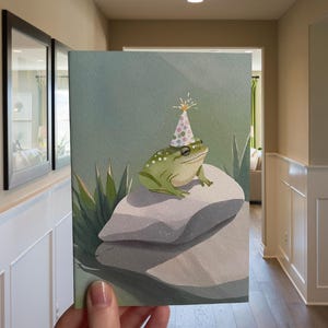 Lustige Frosch Geburtstagskarte - Wunderliche Party Frosch Illustration