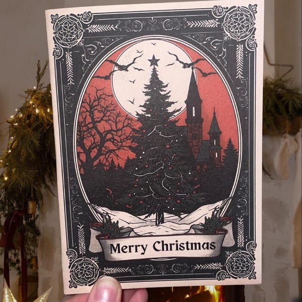 Tarjeta navideña gótica - Tarjeta de felicitación navideña oscura