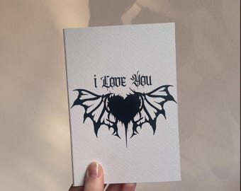 Gothic Valentines Day Card - Dark Bat Heart Design