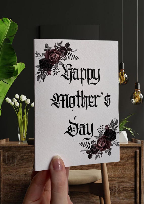 Gothic Mother’s Day Card – Dark Floral Alternative Card for Mum
