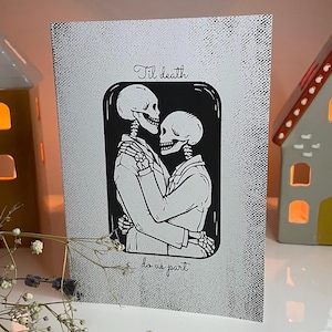 Valentinstag Skelett Gothic Grußkarte - romantisches Geschenk - schwarzer Humor - Liebe - Partner, Freund