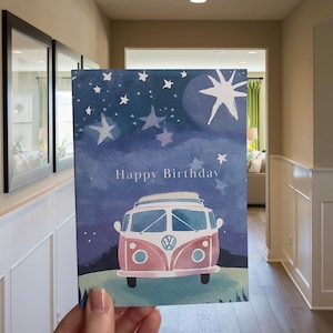 Tarjeta de cumpleaños para autocaravana: aventura en la noche estrellada