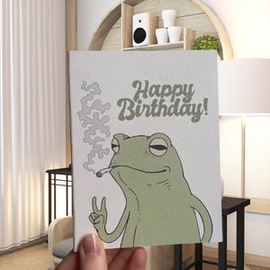 Funny Stoner Frog Birthday Card – Chill & Groovy Vibes