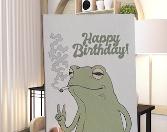 Funny Stoner Frog Birthday Card – Chill & Groovy Vibes