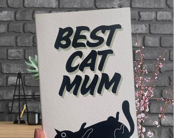 Cat Mum Greeting Card - Black Cat Illustration, Mother's Day
