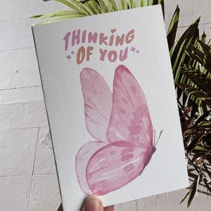 Pink Butterfly “Thinking of You” Card - Girly & Elegant