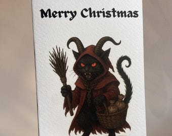 Krampus Cat Christmas Card - Gothic Holiday Greetings