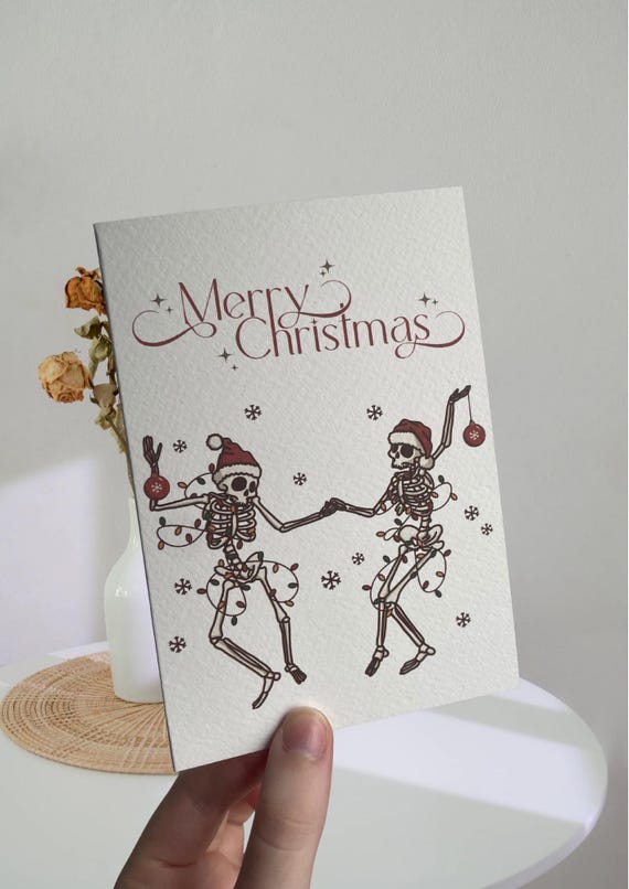 Dancing Skeleton Christmas Card - Gothic Holiday Greetings