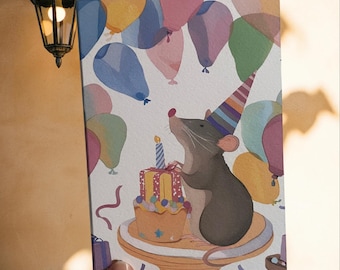 Rat Birthday Card - Whimsical Party Animal Illustration