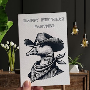 Lustige Geburtstagskarte mit Cowboy Gans – Western-inspirierter Gruß für Deinen Lieblingspartner