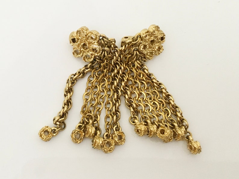 Vintage 1970s Monet Tassel Chain Dangle Earrings Gold Tone Flower Shoulder Duster 2 14