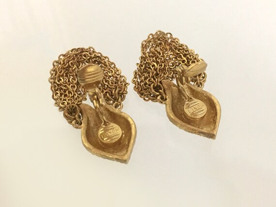 Monet Vintage Earrings Gold Tone Loop Chain Tasse… - image 6