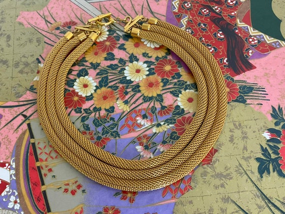 Vintage Necklace Monet Mesh Gold Tone Modernist T… - image 9