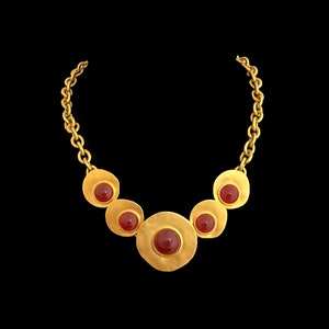 Monet Collar Gargantilla Cornalina Lucite Cabujones Discos Tono Oro Mate Modernista Vintage 1980s