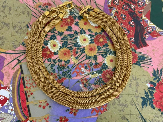 Vintage Necklace Monet Mesh Gold Tone Modernist T… - image 10