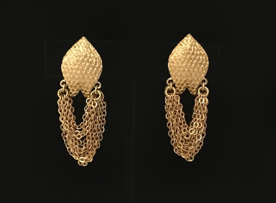 Monet Vintage Earrings Gold Tone Loop Chain Tasse… - image 1