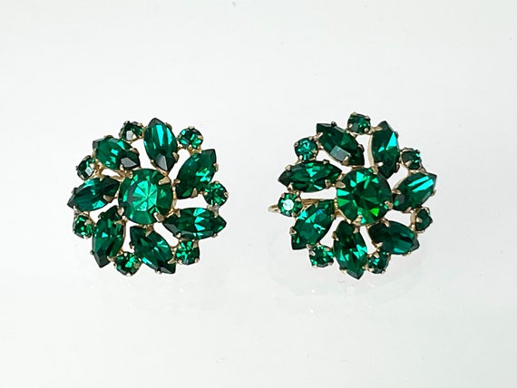 Vintage 1960s Vogue Earrings Signed Emerald Green Swarovski