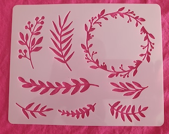 Reusable botanical wild flower and leaf stencil for crafting, walls, fabric and furniture decoration free post
