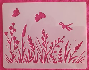 Reusable wild flower botanical stencil for crafting, home and furniture decoration flowers, bees and butterflies free post