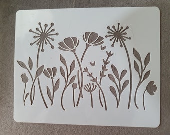 Stencil for crafting, walls, fabric and furniture decoration wild flowers botanical reusable free post