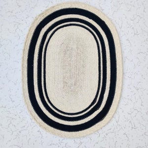 Handmade Cotton Oval Bath Mat: Striped Absorbent Floor Rug