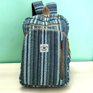 Sac à dos en coton chanvre bleu gris-sac à dos en coton chanvre naturel fabriqué à la main-sacs de randonnée-écologique-sacs polyvalents en jute chanvre-livraison gratuite