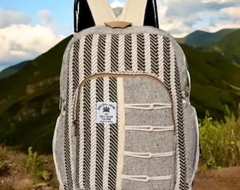 Hemp Backpack With Laptop Pocket-Boho Hippie Backpack-Handmade-Fairtrade-Family Gift