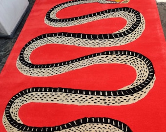 Rugs-Designer Rugs-Hand Tufted Wool Rug-Area Rug-Exotic Design Rug-Snake Rug-Red Rug-Area Rug Hand Tufted Rugs- Room Rugs Wool Carpet-Rugs