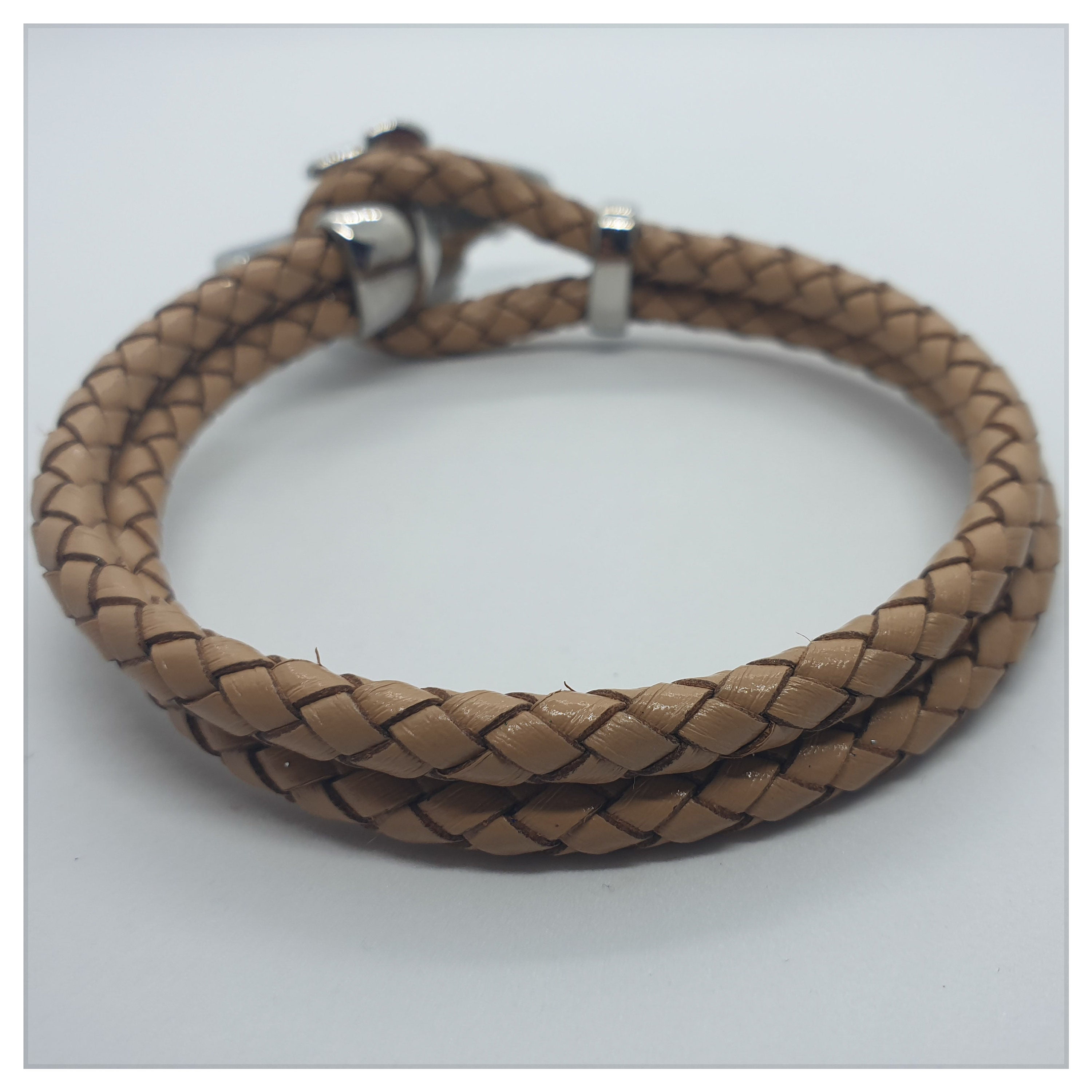 Unisex Natural Braided Leather Bracelet with Stainless Steel Etsy