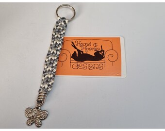 Handmade Grey and White Kumihimo Keyring