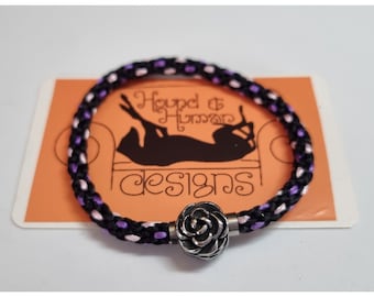 Pink, Purple and Black Kumihimo Bracelet with Magnetic Flower Clasp