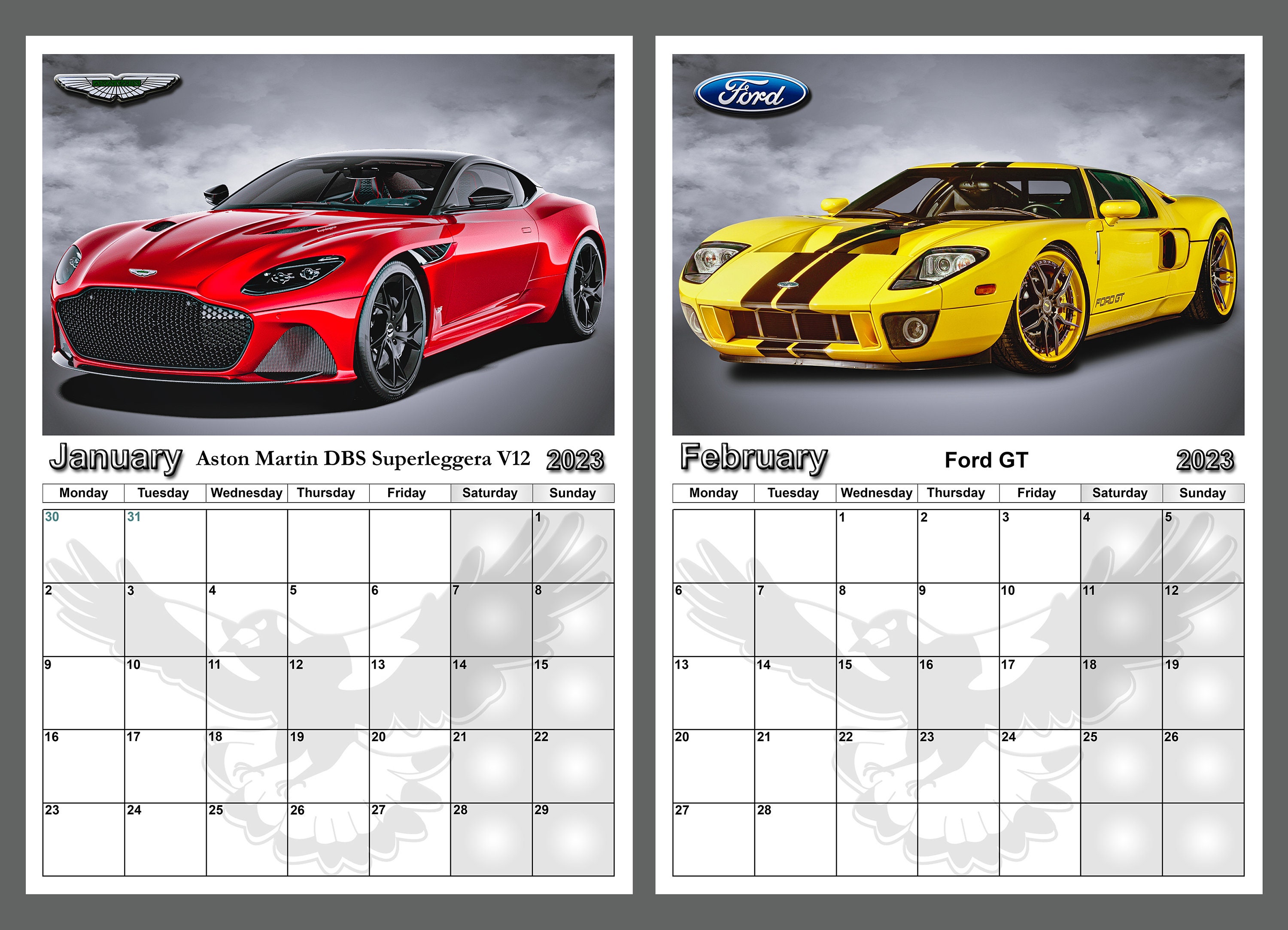 Calendrier 2023 Voiture Calendrier 2023 Calendrier Annuel Voitures De Sport 14 Pages | Etsy Canada