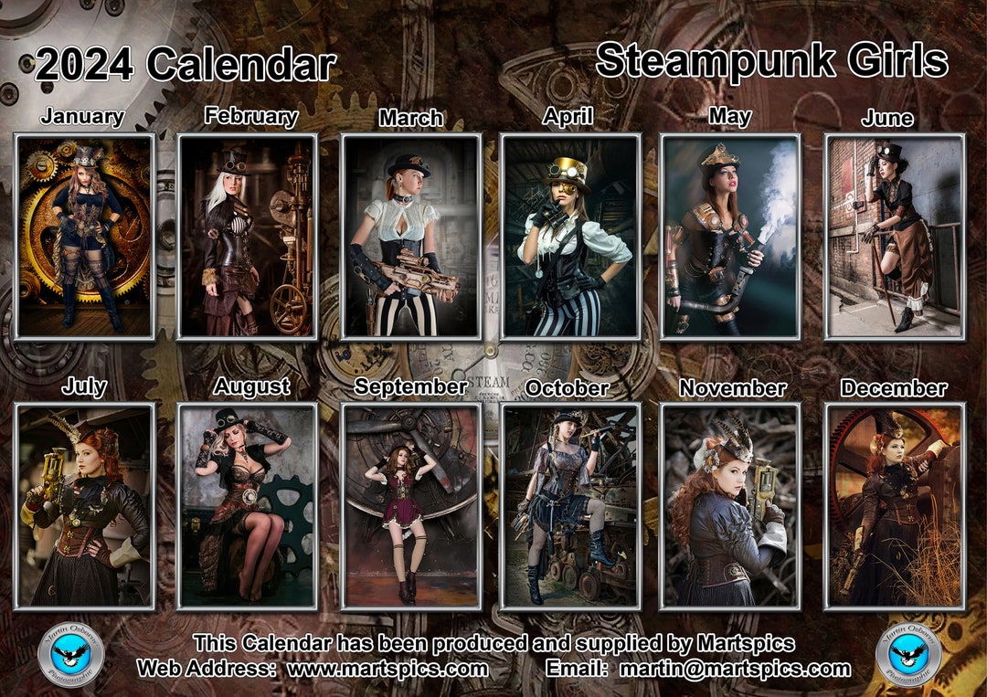 Calendar 2024 Yearly Calendar Steampunk Girls Pictures 14 Full A4 Size