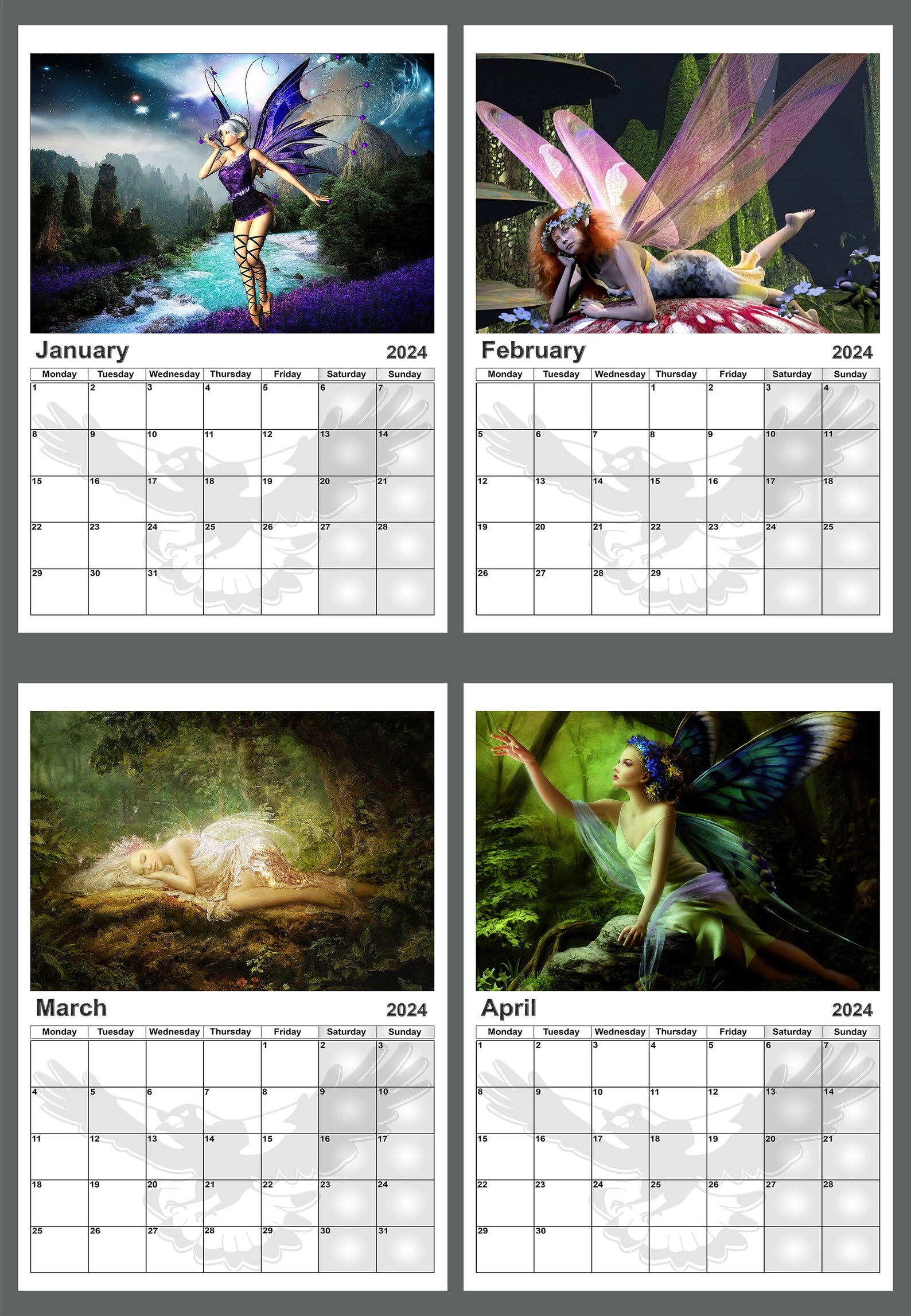 Calendar 2024 Fairies Twelve Individual Month Yearly Calendar Etsy