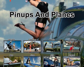 Pinups And Planes 2025 Wall Calendar Beautiful Pinup Models With Fighter Planes Twelve Individual Month Yearly Calendar 14 A4 Size Pages