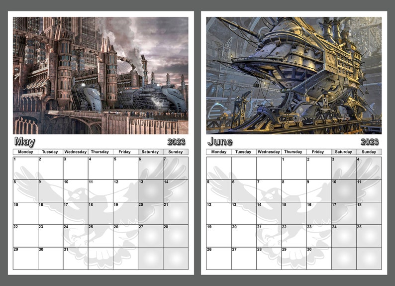 Calendar 2023 Yearly Calendar Steampunk Train Pictures 14 Full - Etsy