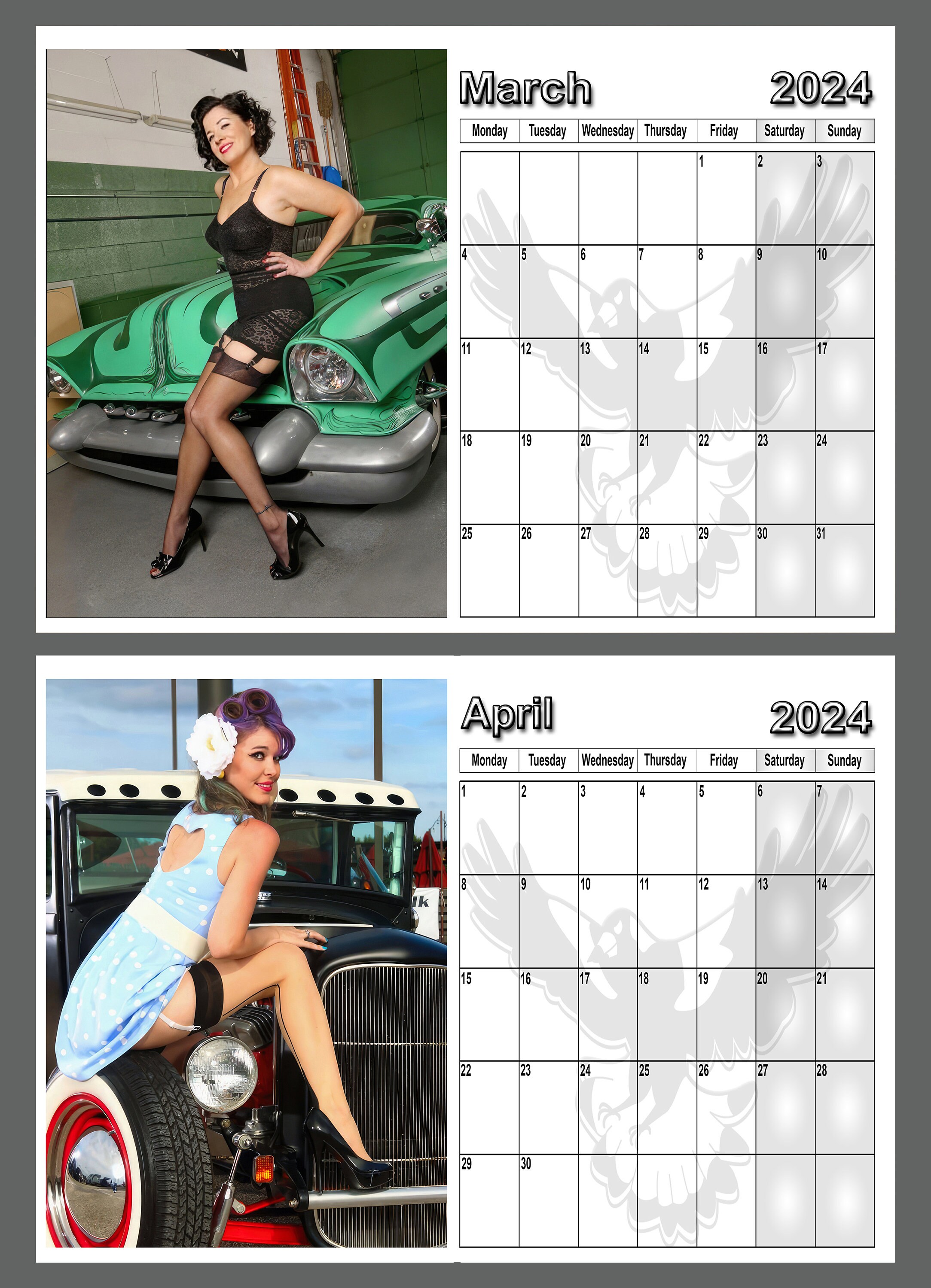 Calendar 2024 1950s Retro Style Real Pin up Girls With Cars 14