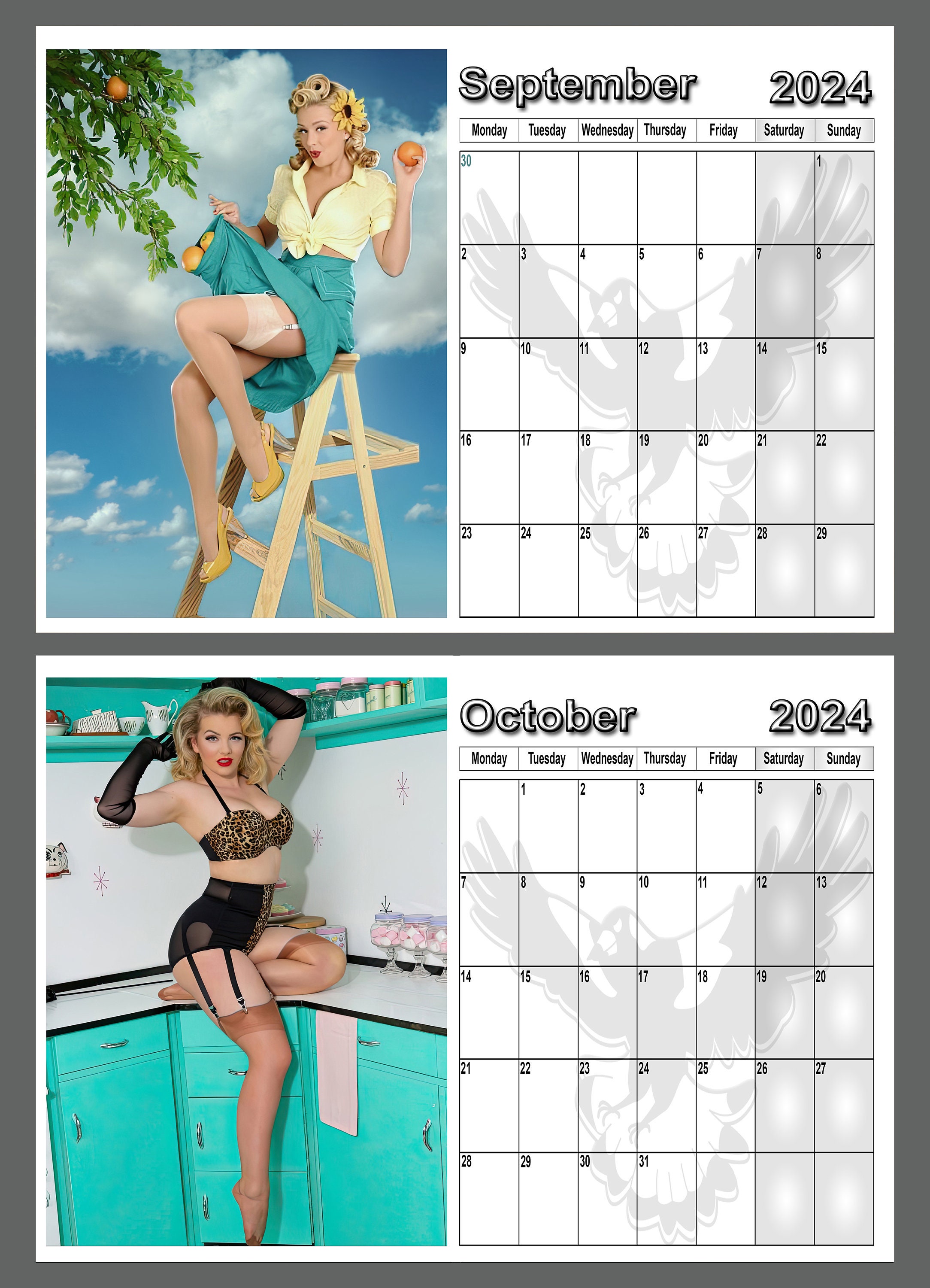 Calendrier 2024 Style rétro des années 1950 Real Pin Up Girls 14