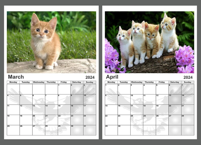 Kitten Calendar 2024 Adorable Kitten Yearly Calendar Cute Cat Etsy